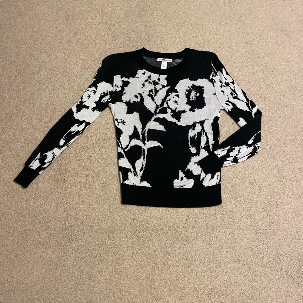 White House Black Market Black and White Floral Sweater